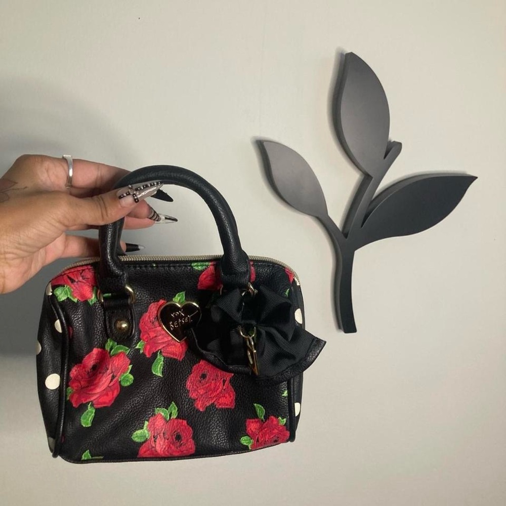 Betsy Johnson Mini Purse With A Bow Locket Charm And Gold Hardware